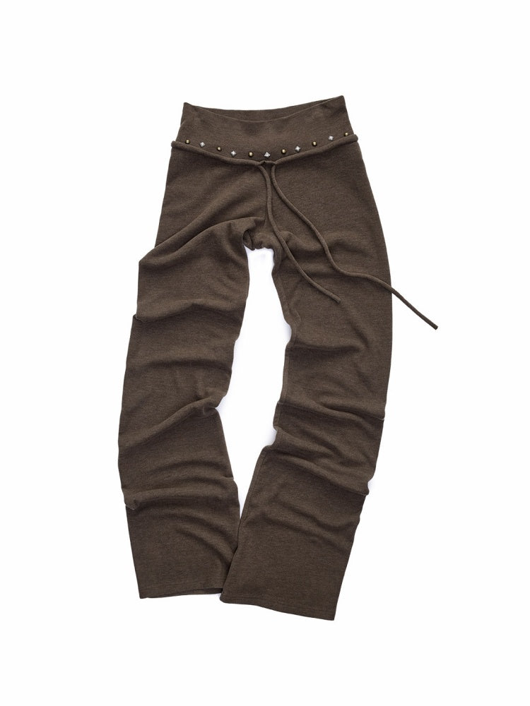 Rivet Fur Collar Bat Sleeve Hooded Sweatshirt Drawstring Bootcut Casual Pants Set【s0000015500】