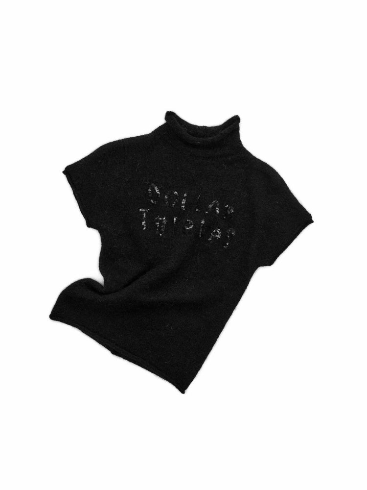 Mohair Beaded Embroidered Small Turtle-Neck Knitted Short-Sleeved Sweater【s0000015502】