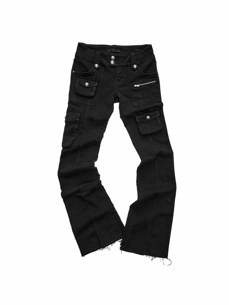 Multi-Pocket Workwear Washed Canvas Leggings Low-Rise Booth Slim Pants【s0000015510】