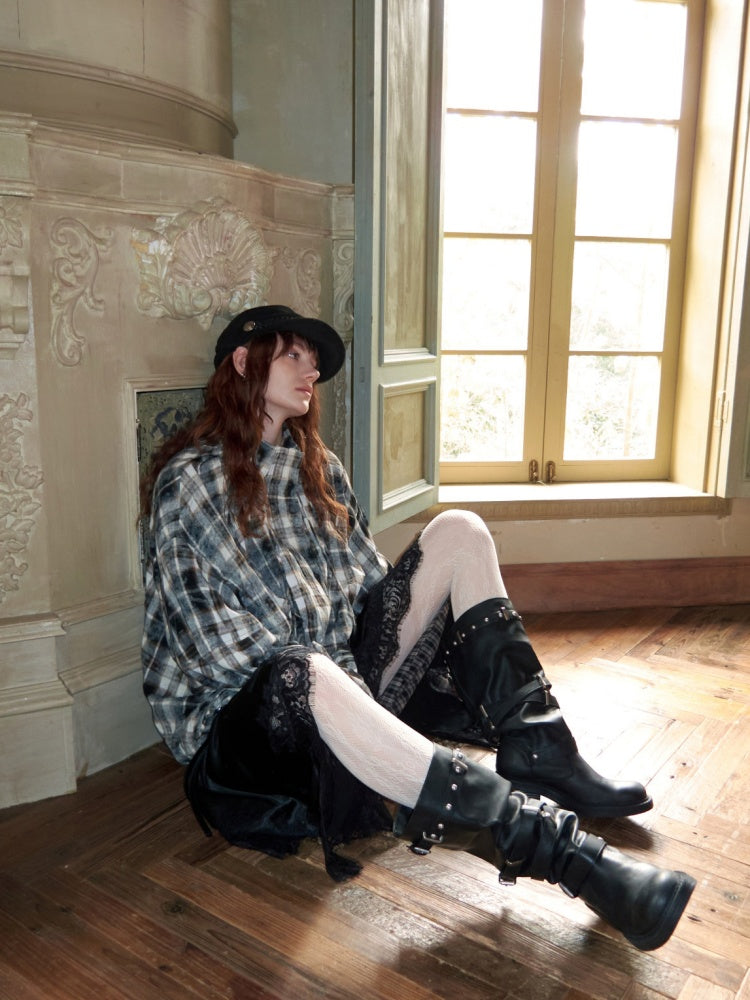 Plaid Pleated Stand-Up Collar Bud Jacket【s0000015638】