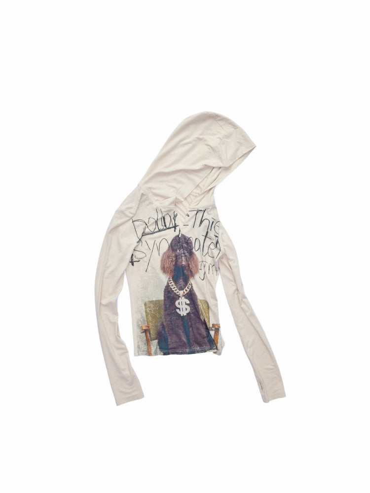 Dog Love Letter Print Hooded Zipper Long Sleeve T-Shirt【s0000015643】