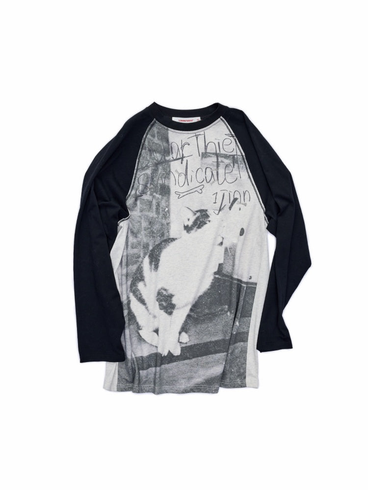 Cat & Dog Love Bone Rhinestone Raglan Sleeve T-Shirt【s0000015654】