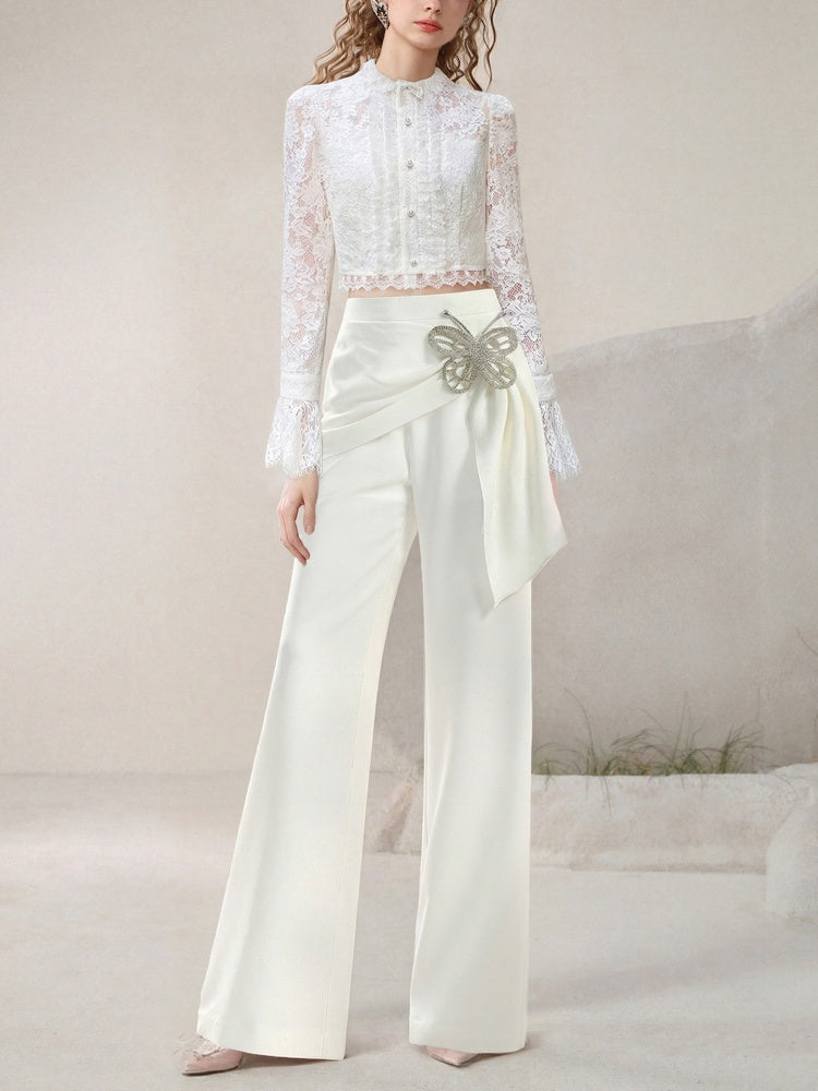 Elegant Lace Blouse & Pants Suit Set【s0000015782】