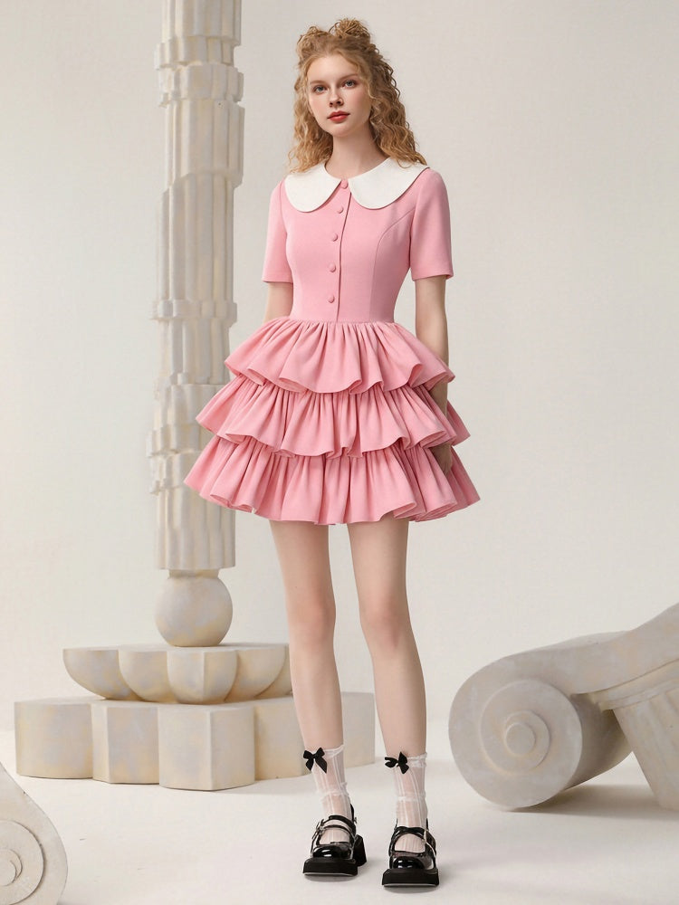 Doll Collar Retro Contrasting Short Skirt Dress【s0000015825】