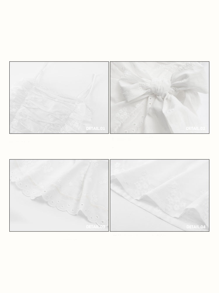 Ribbon Wrap Gathering Eyelet Embroidery Dress【s0000016035】