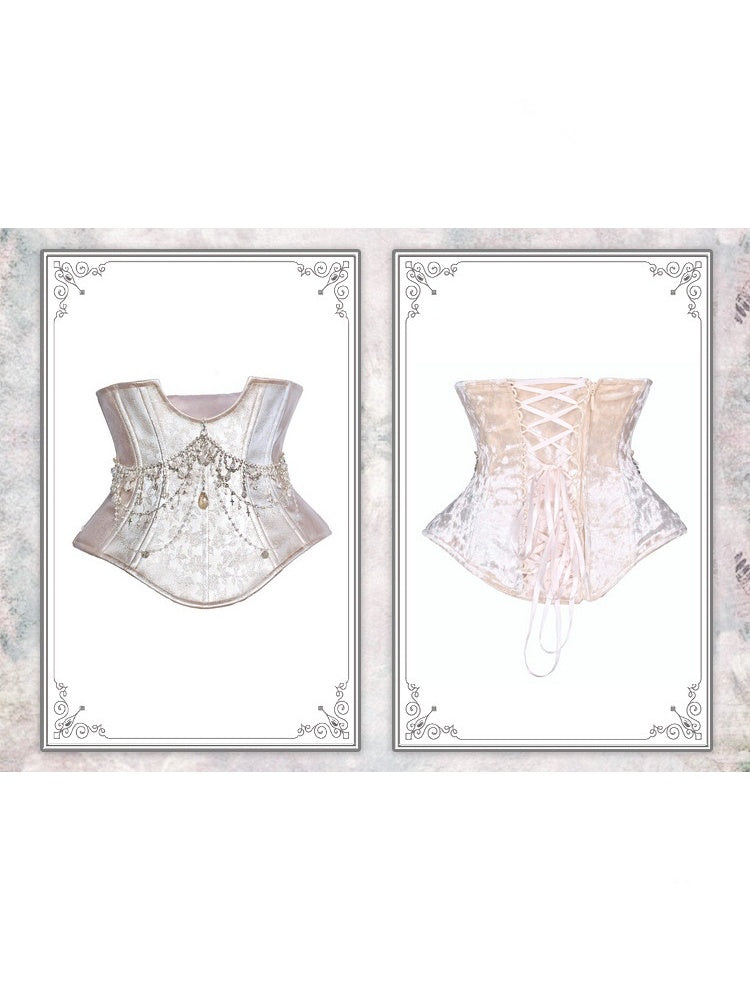 Silver Glitter Diamond Armor Fishbone Studded Waistband Corset【s0000016146】