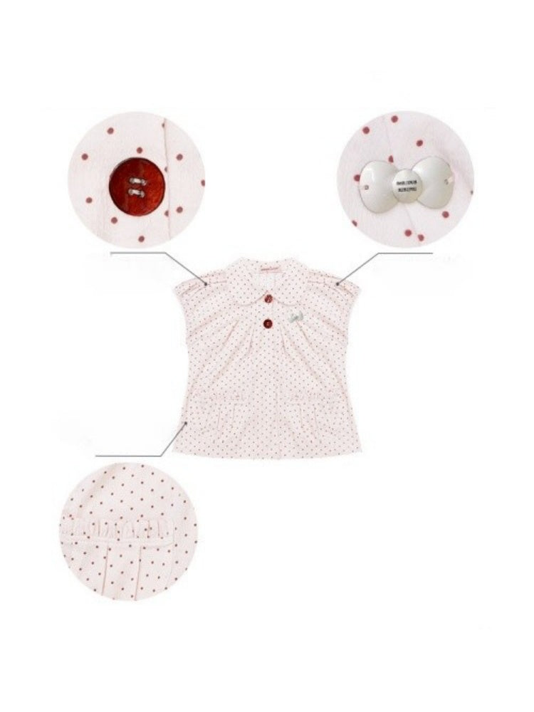 Polka Dot Retro Doll Collar Short Sleeve Shirt Pink【s0000016155】
