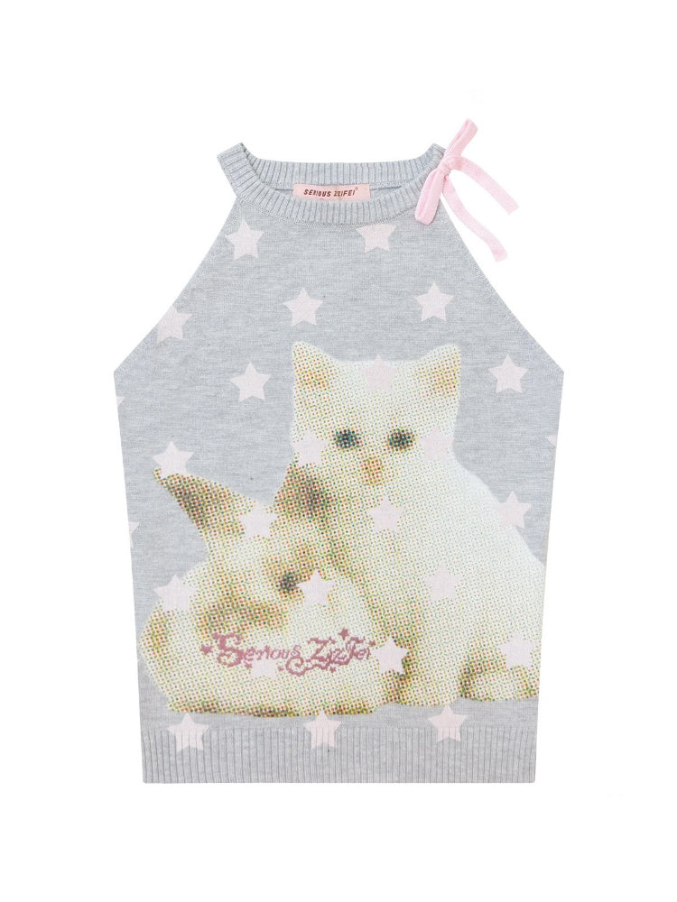 Bow Star Cat & Dog Print Slimming Knitted Vest【s0000016166】