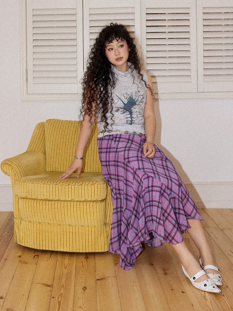Irregular Plaid Contrasting Umbrella Swing Skirt【s0000016297】