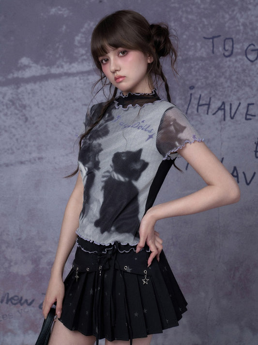 Cat Double-Layer Mesh T-Shirt【s0000016315】