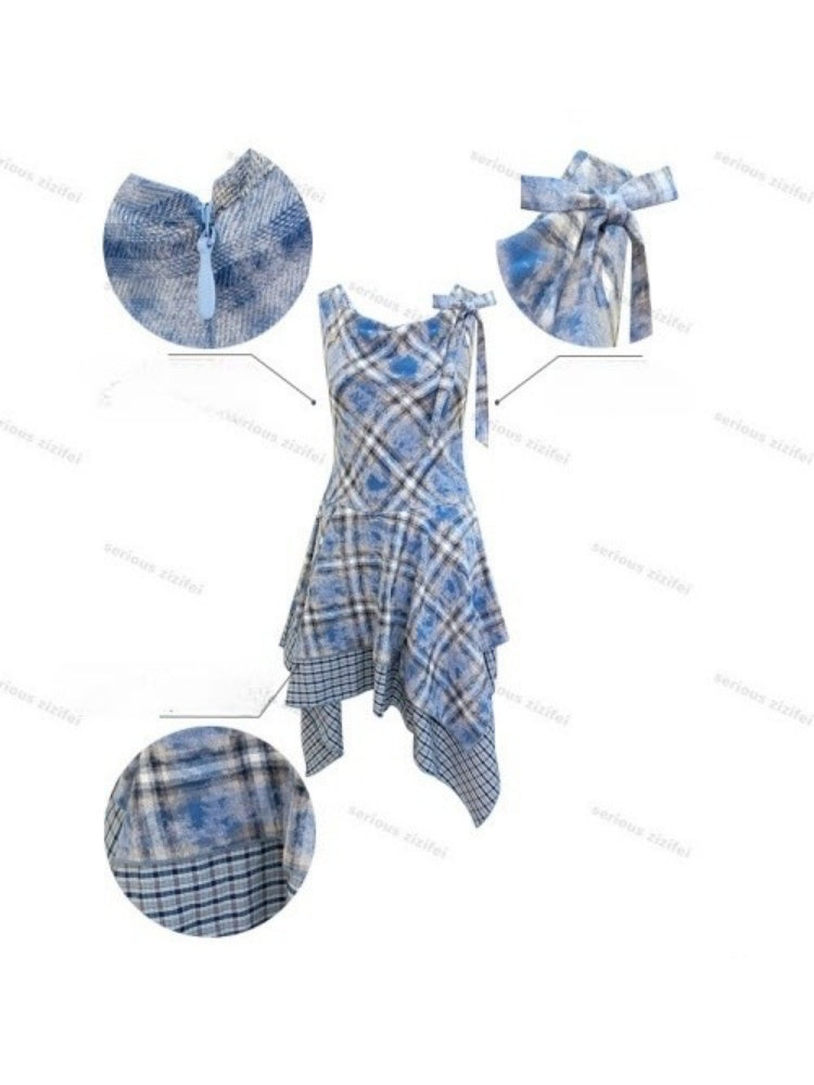 Irregular Waist Slimming Plaid Camisole Dress【s0000016325】