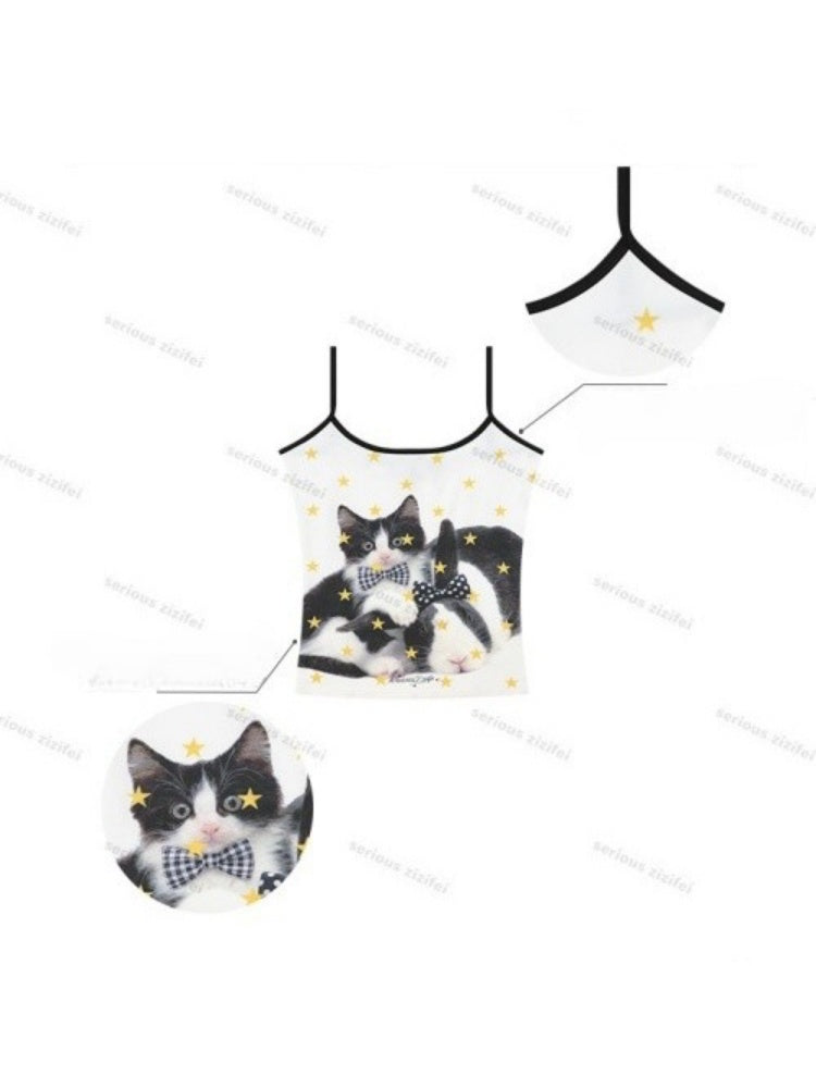 Star Polka Dot Cat Rabbit Print Camisole【s0000016337】