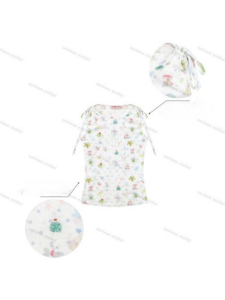 Dreamy Graphic Print Ribbon Sleeveless Tops【s0000016342】