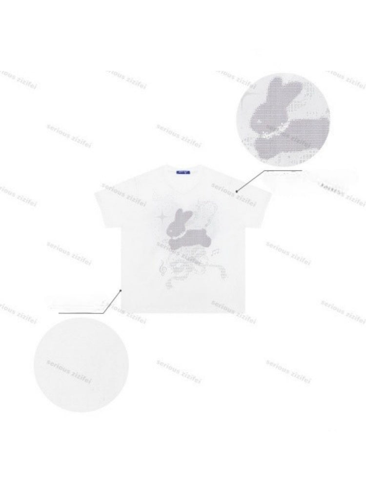 Pixel Rabbit Loose Slim V-Neck Short Sleeve T-Shirt【s0000016344】