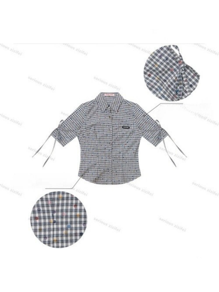 College Style Short-Sleeved Plaid Shirt【s0000016349】
