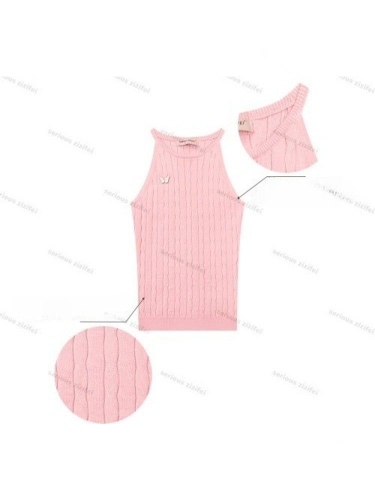 Slim Sleeveless Halter-Neck Knitted Vest【s0000016359】