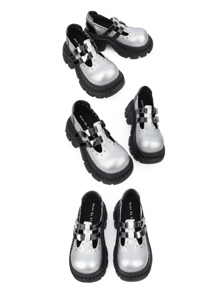 Subculture Studded Metallic Chunky Platform Mary Jane Shoes【s0000016458】