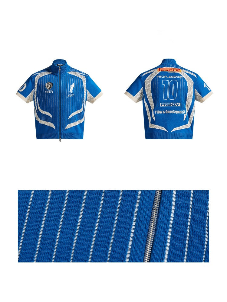 Retro Soccer Style Mesh Stand Collar Zipper Knit Polo Shirt【s0000016459】