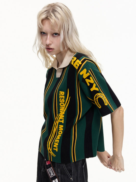 Vintage Jersey Style Athleisure Texture Knitted Short Sleeve Polo Shirt【s0000016460】