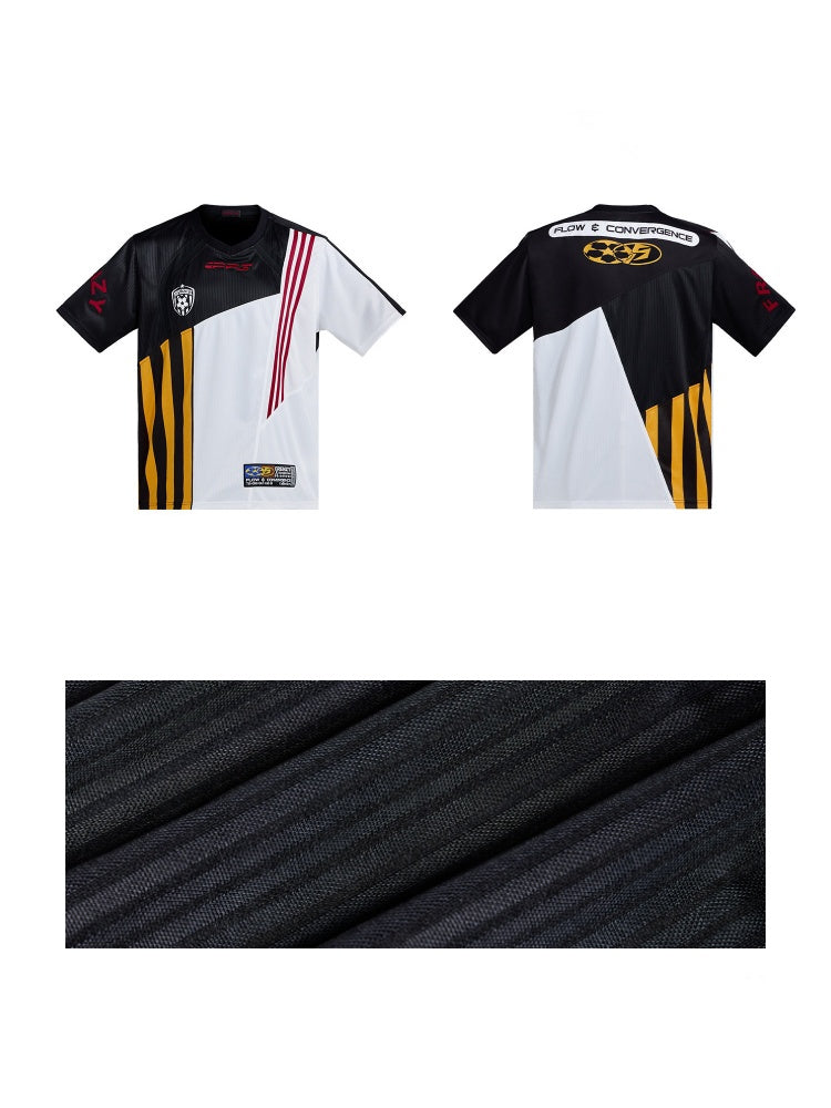 American Functional Style Color-Block Jersey Mesh Patch Embroidered Short-Sleeved T-Shirt【s0000016465】