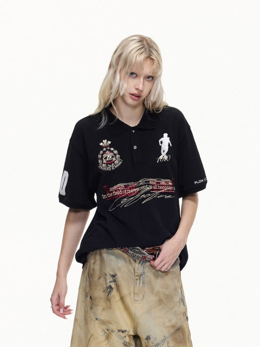 Detachable Fur Collar Soccer No. 10 Badge Embroidered Short Sleeve Polo Shirt【s0000016469】
