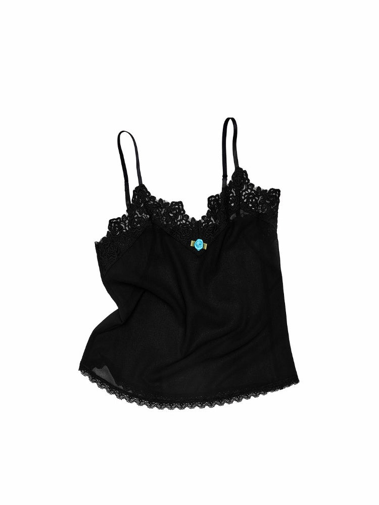 Cut-Out Lace Slightly Sheer Camisole【s0000016576】