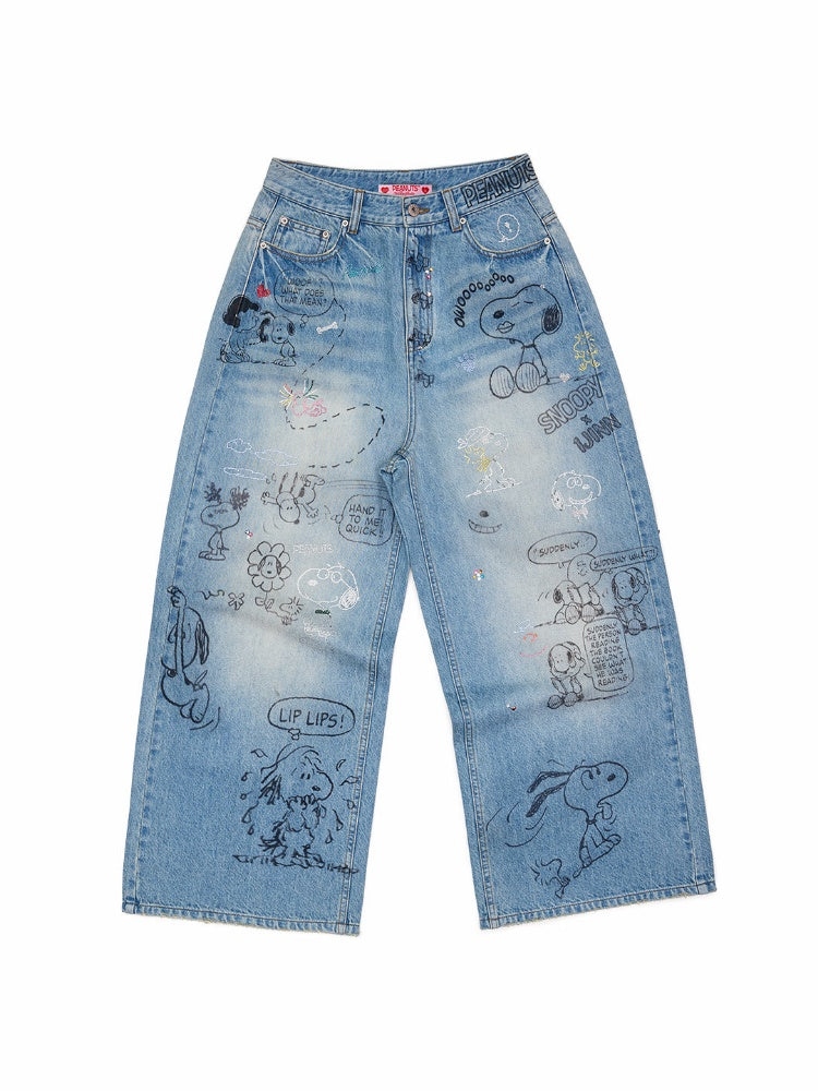 1JINN STUDIOx SNOOPY Collaboration Graffiti Rhinestone Jeans【s0000016583】
