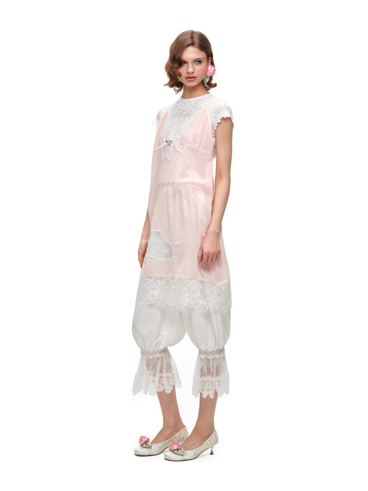 Home Casual Solid Color Lace Cropped Lantern Pants【s0000016584】