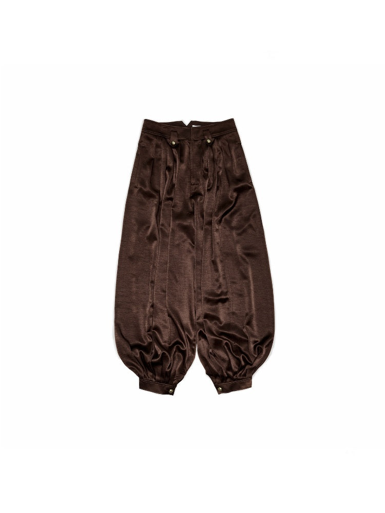 Resort Solid Color Loose Satin Balloon Trousers 【s0000016585】