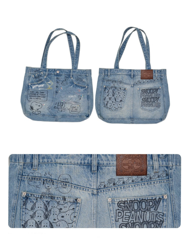 1JINN STUDIOx SNOOPY Collaboration Graffiti Rhinestone Denim Bag【s0000016597】