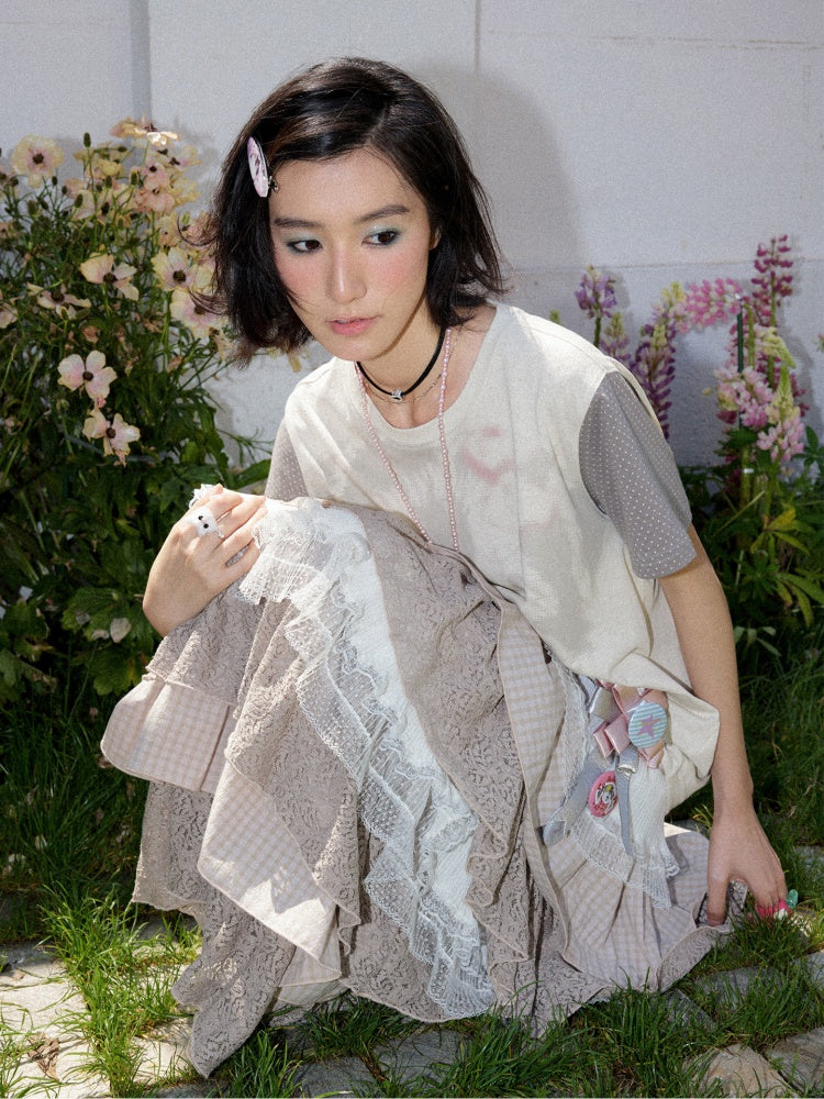 Sweet Prelude Plaid Lace Multi-Layer Cake Skirt【s0000016747】