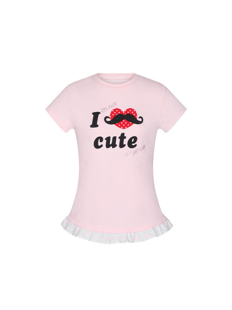 Beard Polka Dot Lace Rhinestone Short-Sleeved T-Shirt【s0000016813】