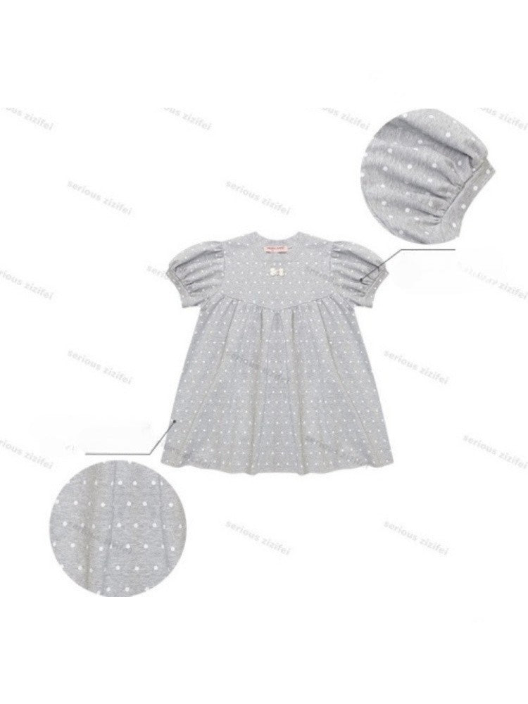 Light-Gray Polka Dot Puff Sleeve T-Shirt 【s0000017073】