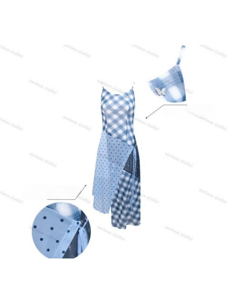 Deconstructed Plaid Polka Dot Irregular Camisole Dress【s0000017077】