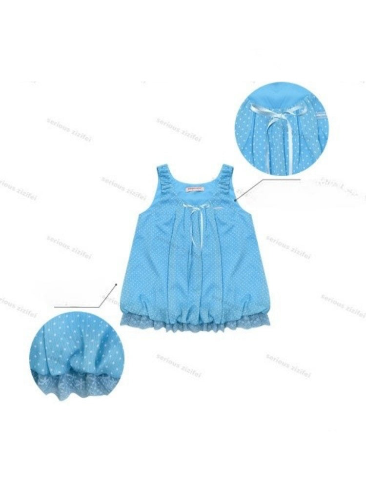 Polka Dot Lace Hem Tank Top Blue【s0000017080】
