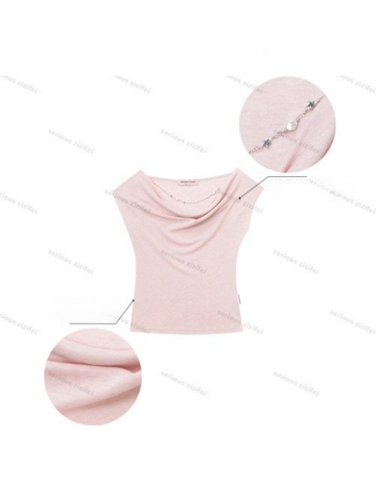 Lazy Swing Collar Chain Decoration Short Sleeve T-Shirt【s0000017084】