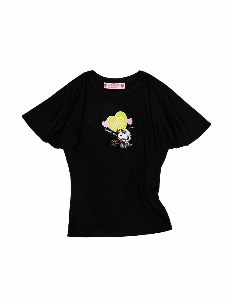 1JINN STUDIO x Snoopy Collaboration Embroidered Small Fly-Sleeve Waist-Cinching T-shirt【s0000017184】