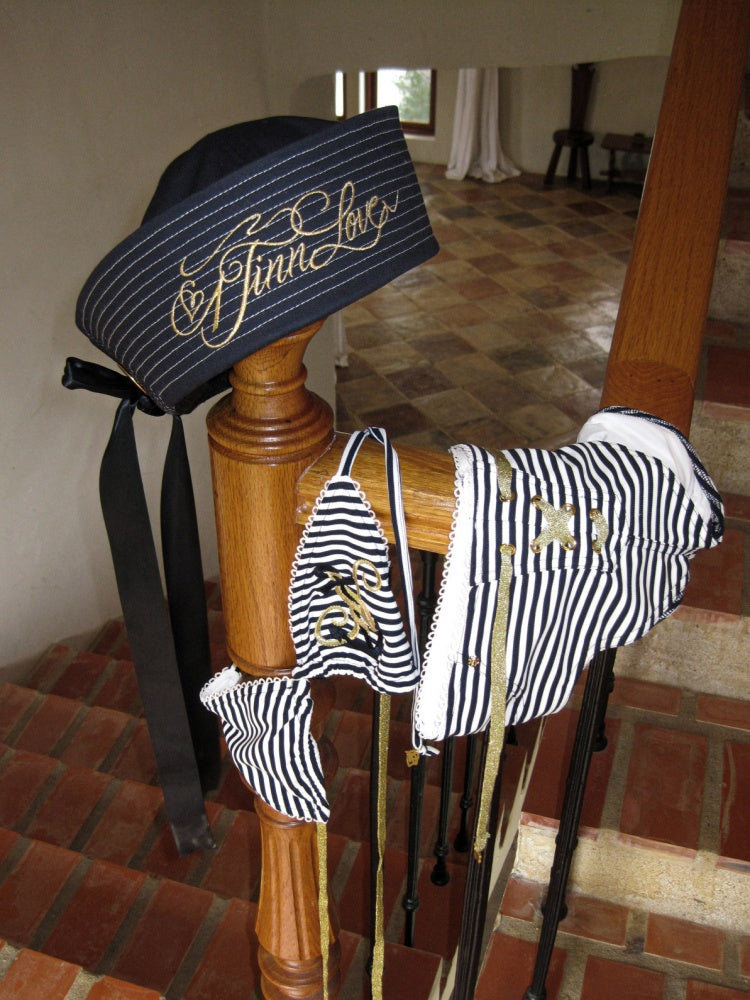 Navy Style Border Embroidered Strap Halter Bikini【s0000017198】