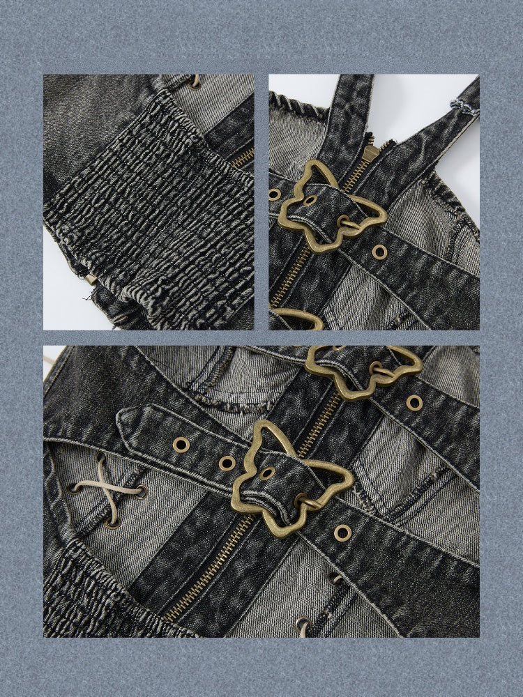Denim Halter-Neck Lace-Up Backless Sleeveless Tops【s0000017322】