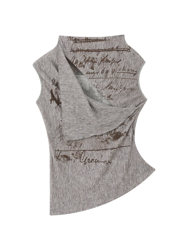 Irregular Diagonal Collar Print Slimming Tank Top【s0000017327】