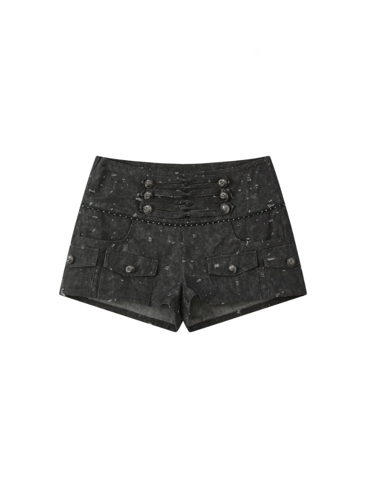 High-Waisted Button Down Distressed Ultra-Short Skinny Pants【s0000017329】