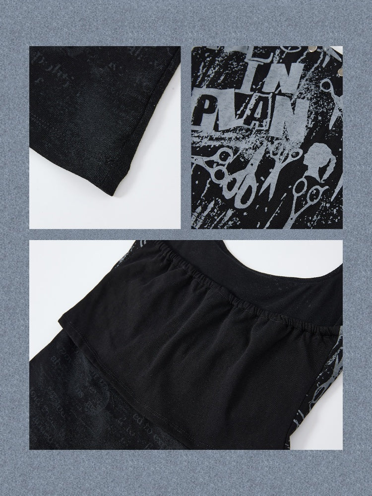 Distressed Chain Patchwork Slim Fit Halter Neck Tank Top【s0000017333】