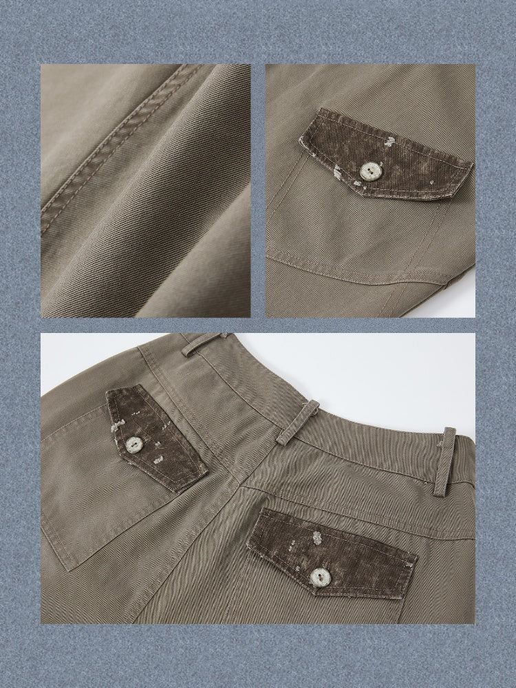 Distressed High-Waisted Loose Wide-Leg Work Pants【s0000017334】
