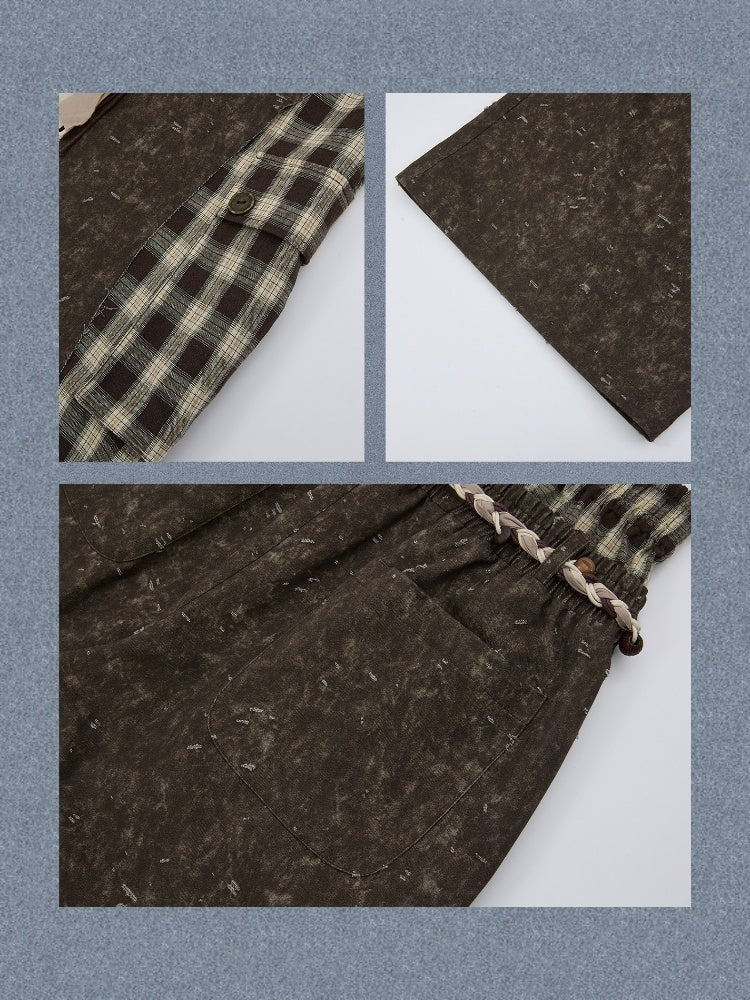 Plaid Patchwork High-Waisted Loose Straight Wide-Leg Work Pants【s0000017335】