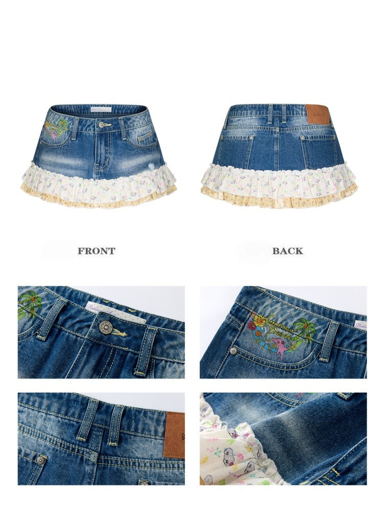 Cute Floral Denim Short Skirt With Safety Pants【s0000017346】