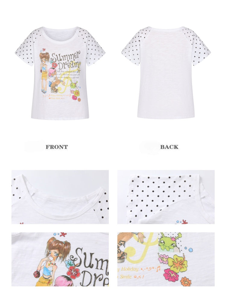 Polka Dot Large Collar Snowflake Cotton Short-Sleeve T-Shirt【s0000017359】