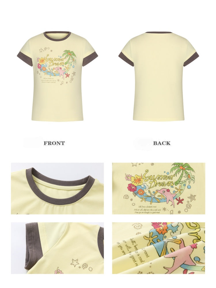 Island Mood Vacation Faux Layered Short-Sleeve T-Shirt【s0000017360】