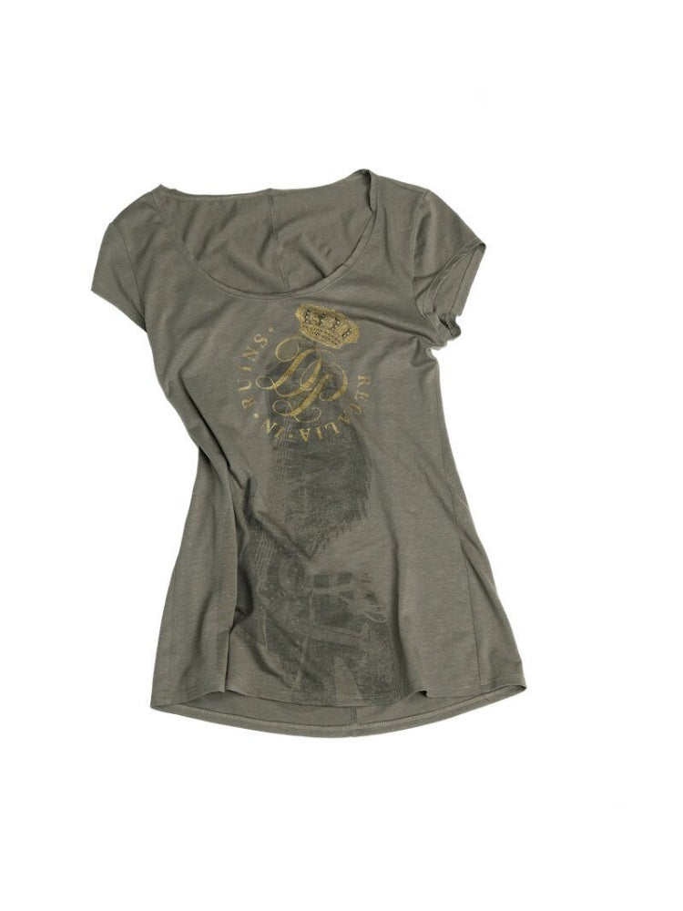 Slim-Fit Crew Neck Vintage-Style Guitar Girl Printed Long T-Shirt【s0000017552】