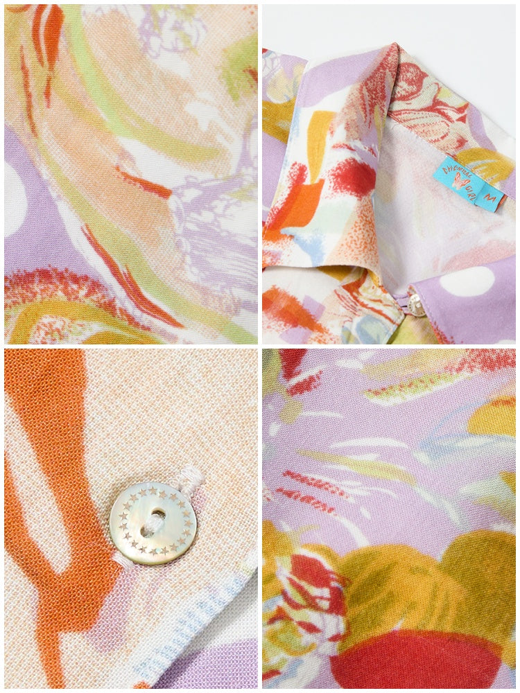 Vintage Cuban Collar Color-Block Print Loose Casual Short-Sleeve Shirt【s0000017559】
