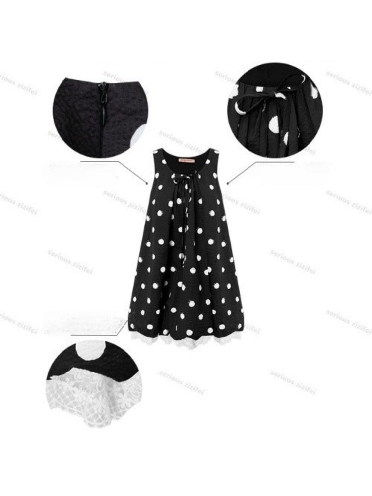 Lazy Style Black Wave Patchwork Lace Sleeveless Dress【s0000017592】